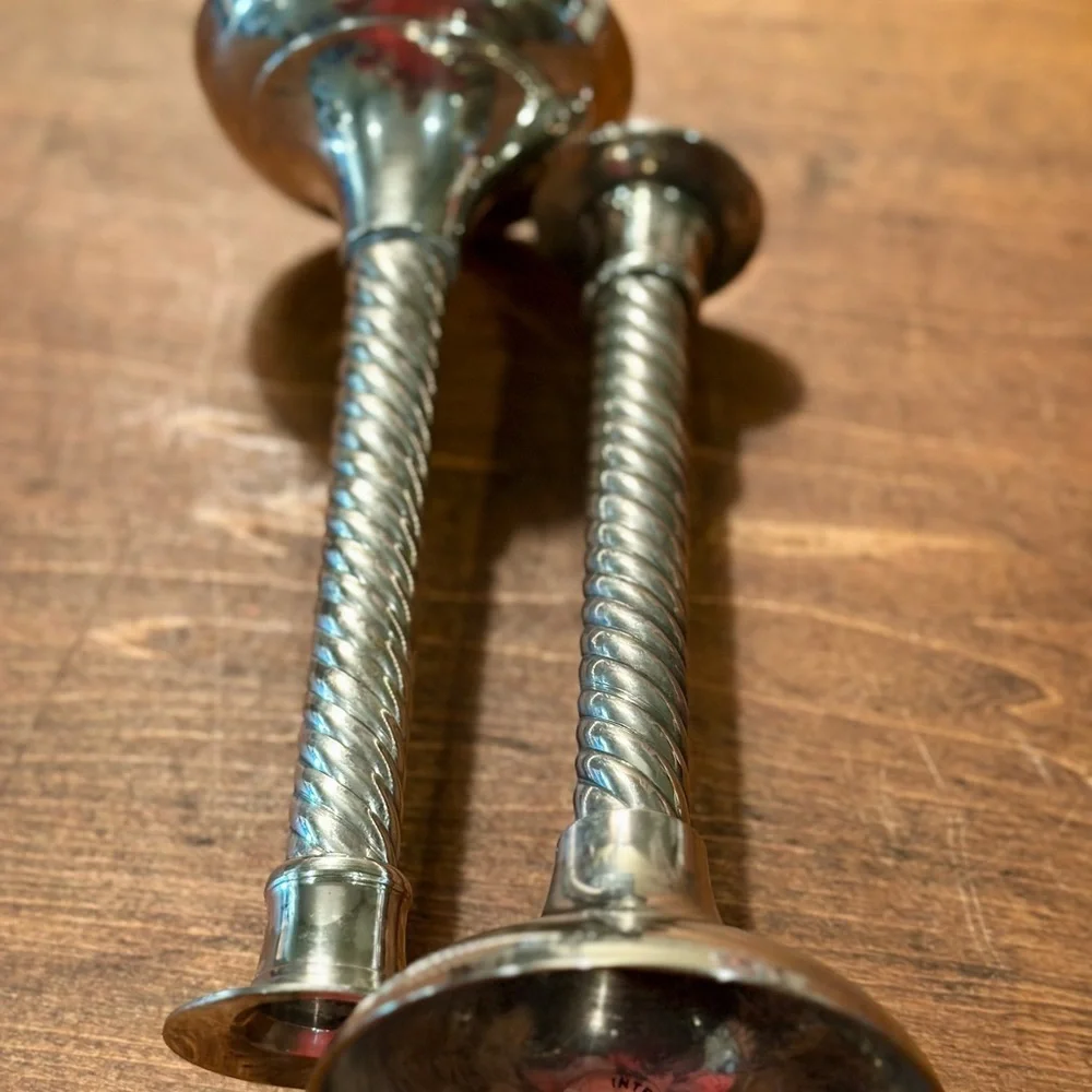 International Silver Barley Twist Silverplate 8” Candlesticks
